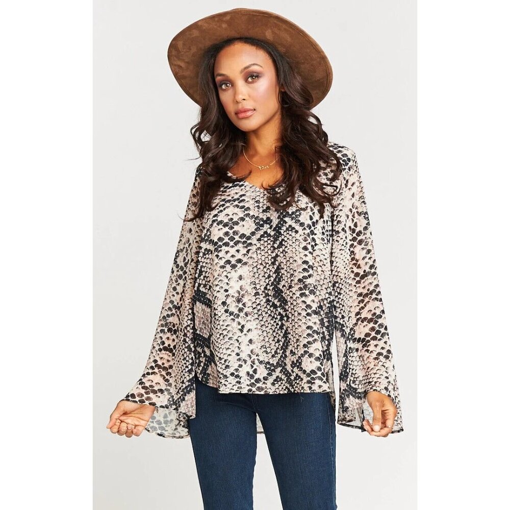 SHOW ME YOUR MUMU Hippie Dippie Top Blouse SZ Small Snake Skin Print Semi Sheer